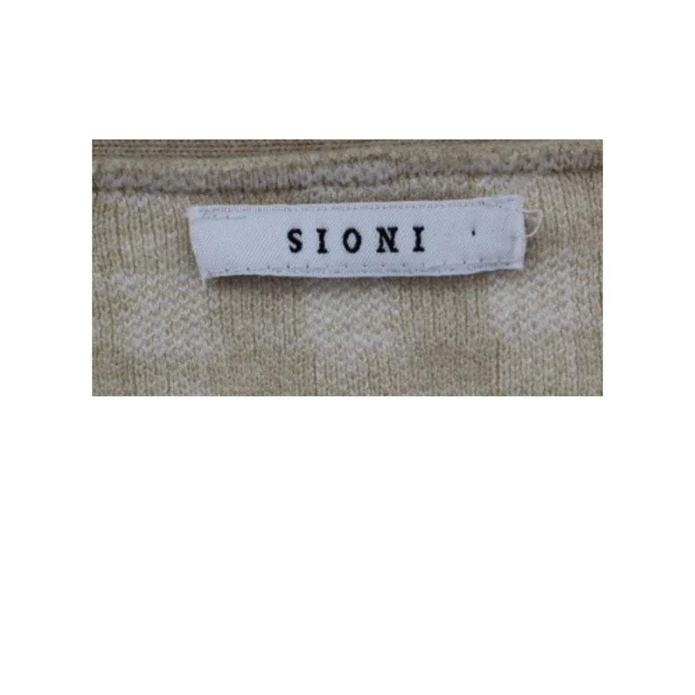 Sioni Womens Gingham Cardigan Beige‎ White V-Neck Button Sweater Preppy Knit